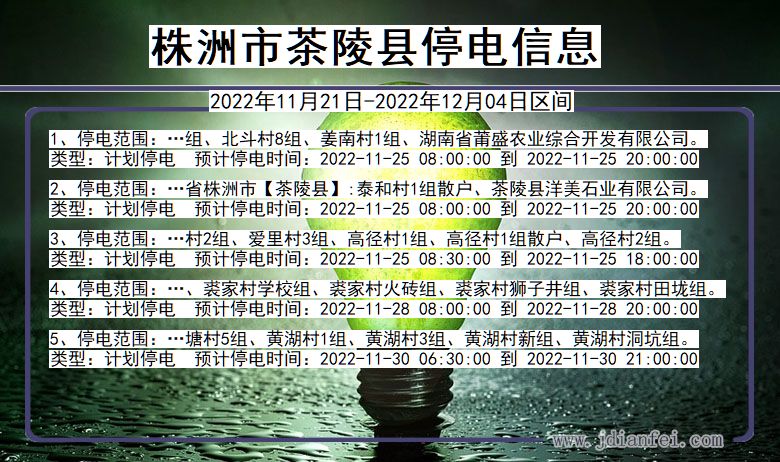 湖南省株洲茶陵停电通知