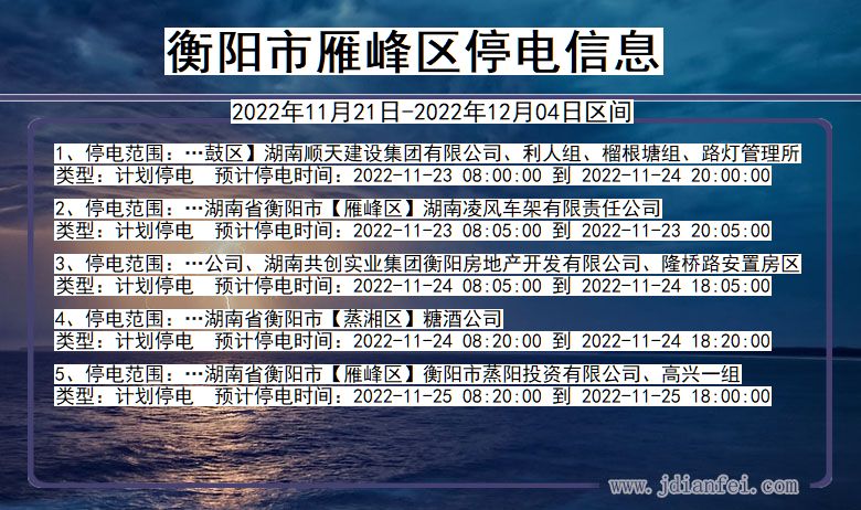 湖南省衡阳雁峰停电通知