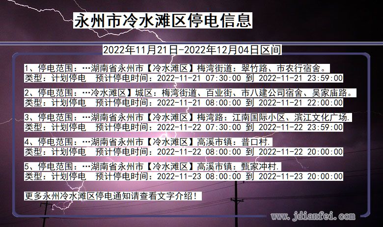 湖南省永州冷水滩停电通知