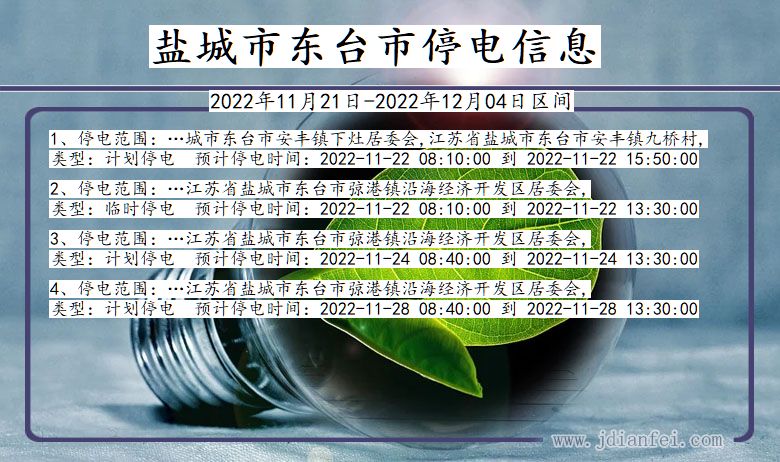 江苏省盐城东台停电通知