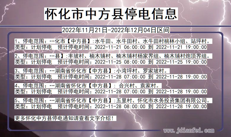 湖南省怀化中方停电通知