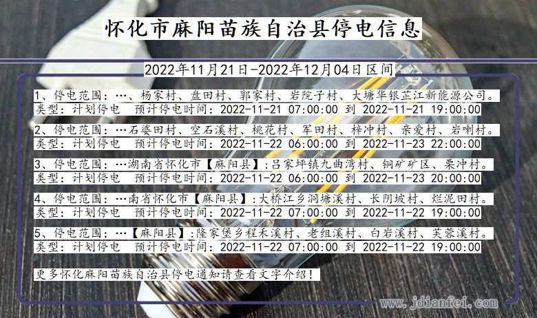 湖南省怀化麻阳苗族自治停电通知