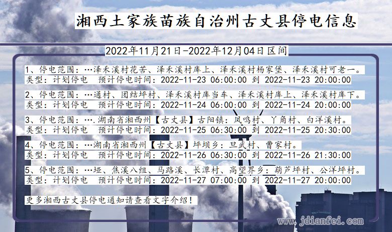 湖南省湘西古丈停电通知