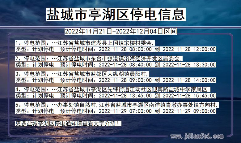 盐城亭湖2022年11月21日到2022年12月04日停电通知查询_亭湖停电通知