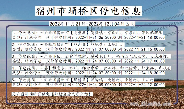 宿州埇桥2022年11月21日到2022年12月04日停电通知查询_埇桥停电通知
