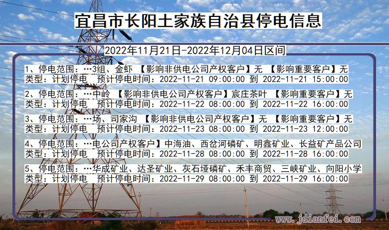 湖北省宜昌长阳土家族自治停电通知