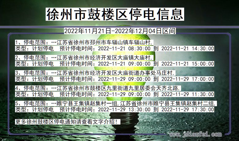 鼓楼2022年11月21日到2022年12月04日停电通知查询_徐州鼓楼停电通知