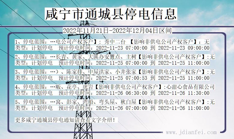 通城停电_咸宁通城2022年11月21日到2022年12月04日停电通知查询