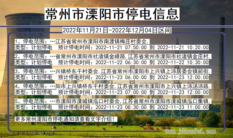 溧阳停电查询_2022年11月21日到2022年12月04日常州溧阳停电通知