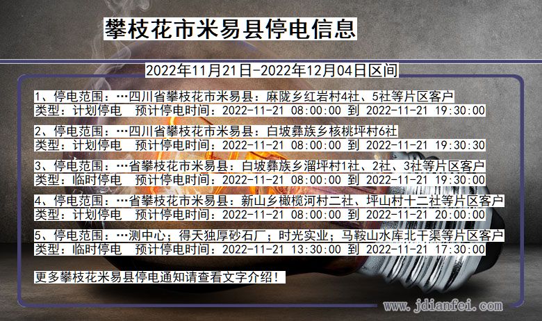 四川省攀枝花米易停电通知