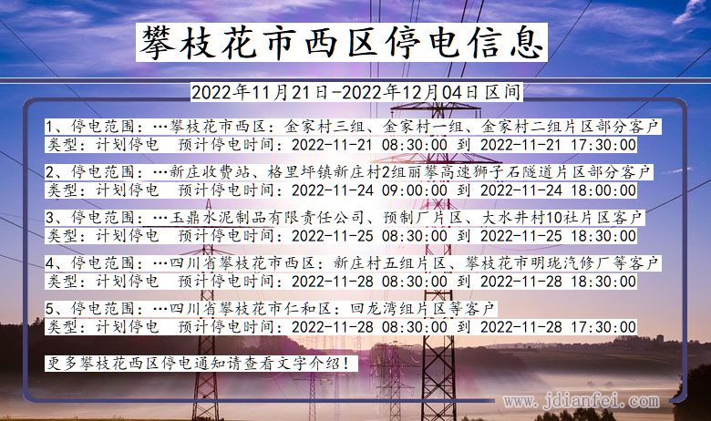 四川省攀枝花西区停电通知