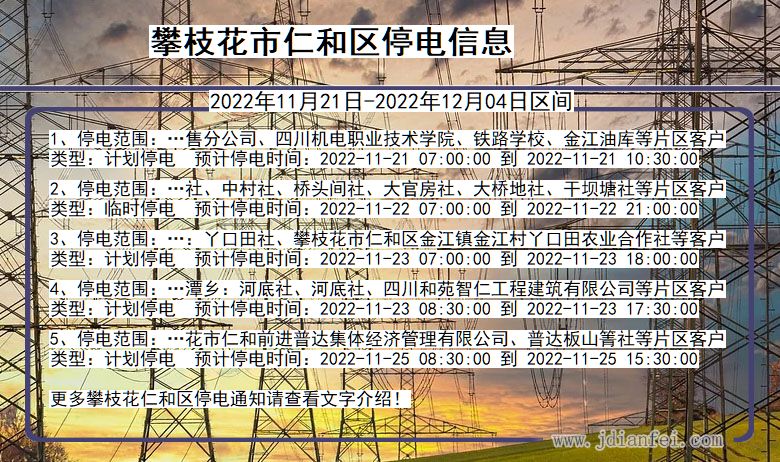 仁和停电查询_2022年11月21日到2022年12月04日攀枝花仁和停电通知