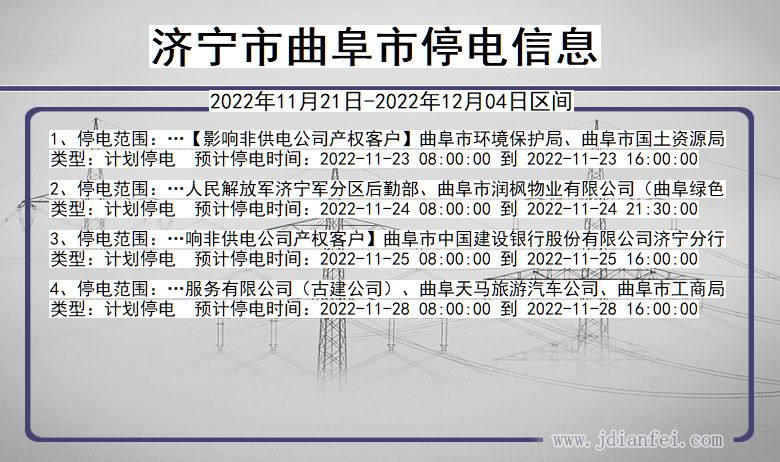 曲阜停电查询_2022年11月21日到2022年12月04日济宁曲阜停电通知