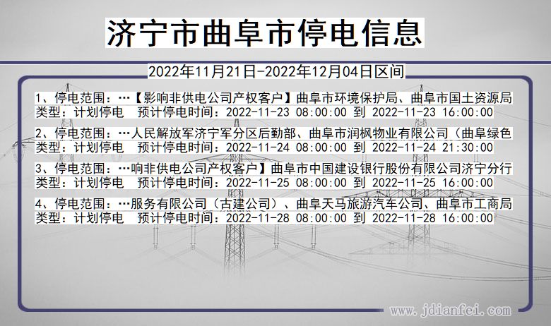 山东省济宁曲阜停电通知