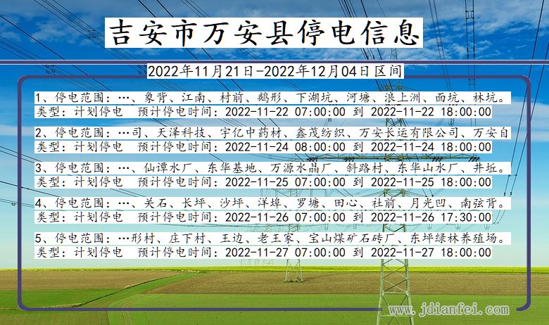 江西省吉安万安停电通知