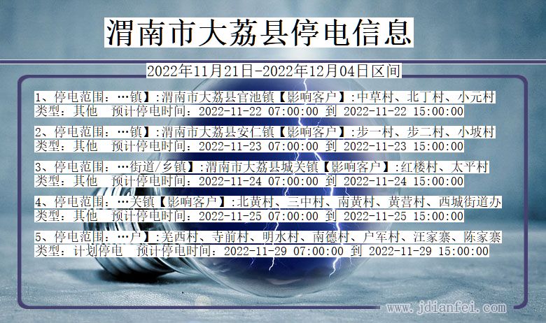 渭南大荔停电查询_2022年11月21日到2022年12月04日大荔停电通知