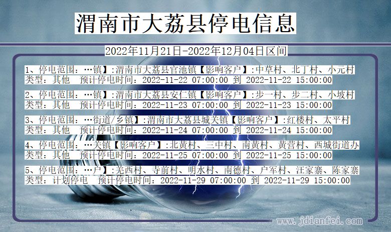 陕西省渭南大荔停电通知