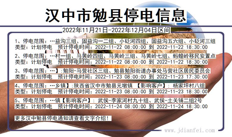 勉县2022年11月21日到2022年12月04日停电通知查询_勉县停电通知公告