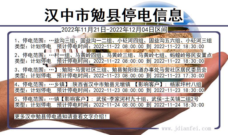 陕西省汉中勉县停电通知