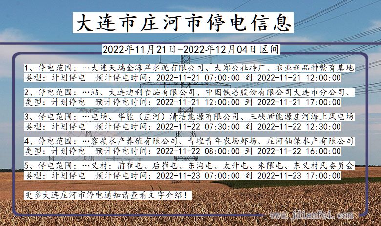 大连庄河停电查询_2022年11月21日到2022年12月04日庄河停电通知