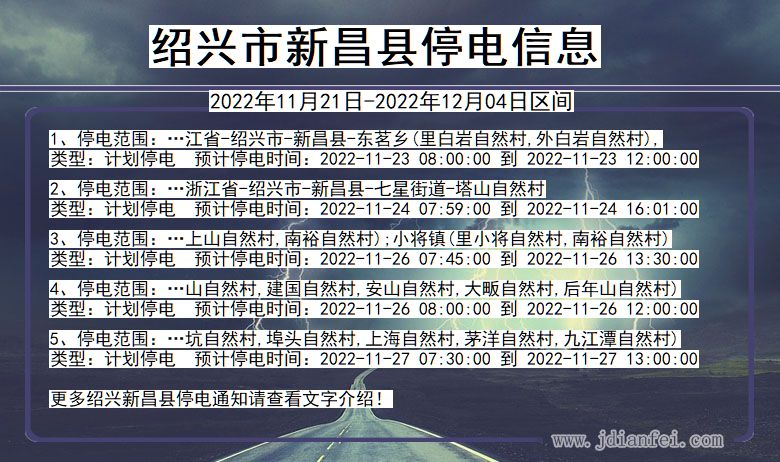 浙江省绍兴新昌停电通知