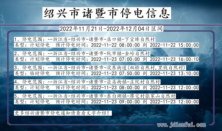 浙江省绍兴诸暨停电通知