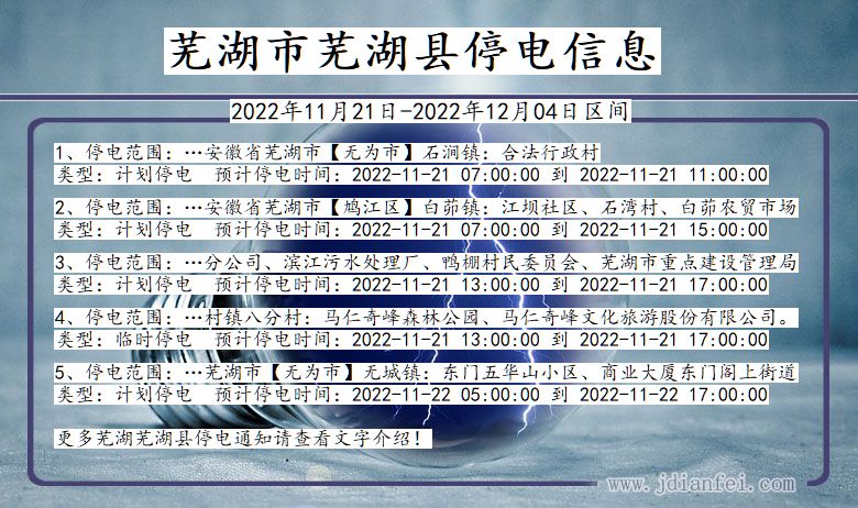 芜湖芜湖停电_芜湖2022年11月21日到2022年12月04日停电通知查询