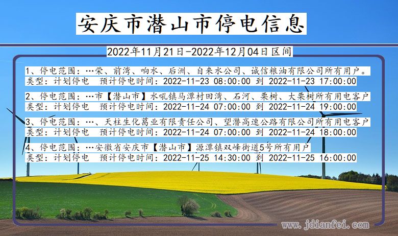 安徽省安庆潜山停电通知