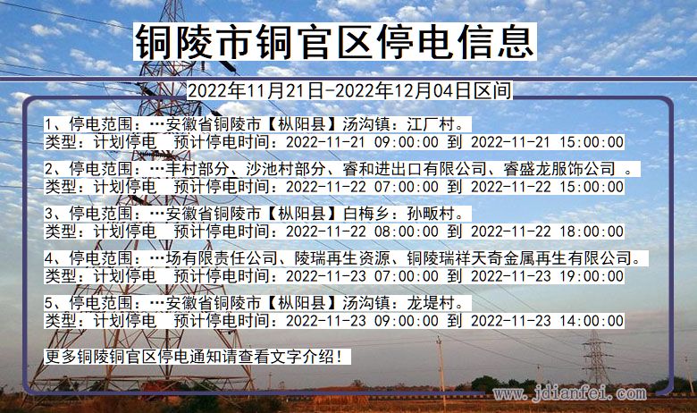 安徽省铜陵铜官停电通知