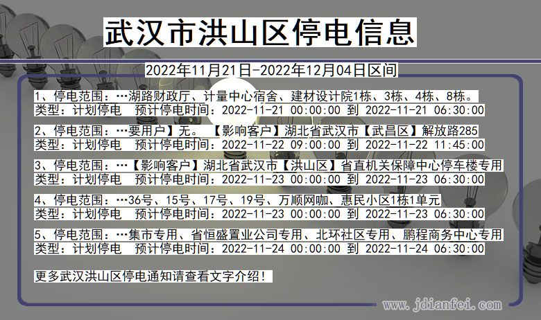 武汉洪山2022年11月21日到2022年12月04日停电通知查询_洪山停电通知