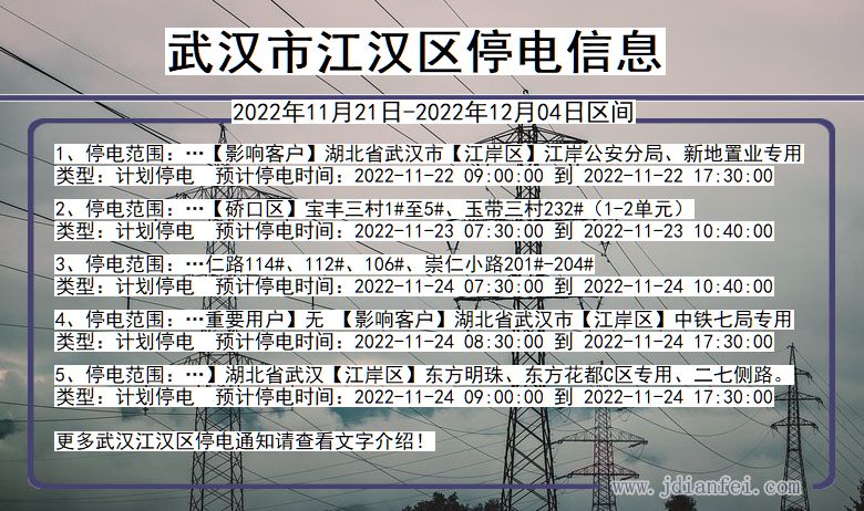 湖北省武汉江汉停电通知