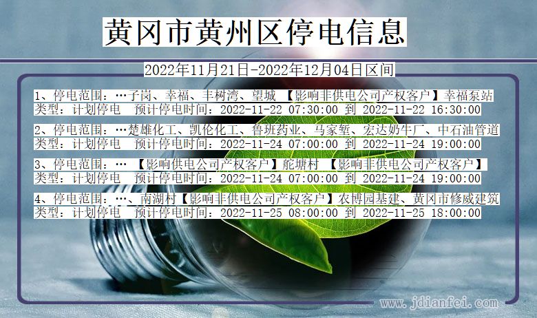 湖北省黄冈黄州停电通知