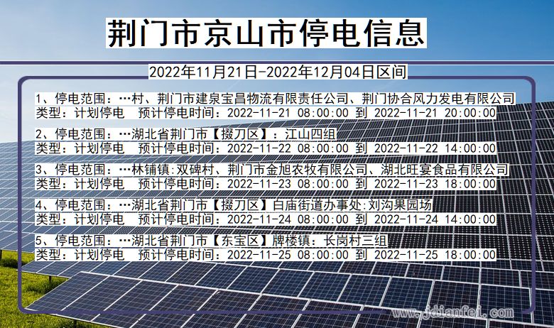 京山停电_荆门京山2022年11月21日到2022年12月04日停电通知查询
