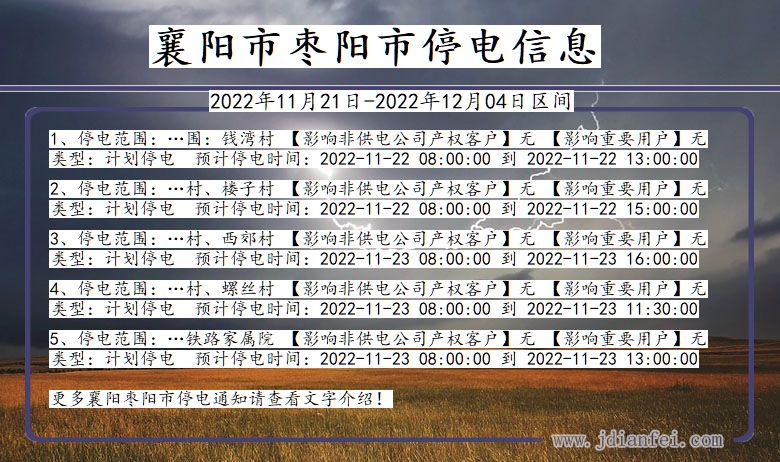 襄阳枣阳停电通知 湖北省襄阳枣阳停电通知