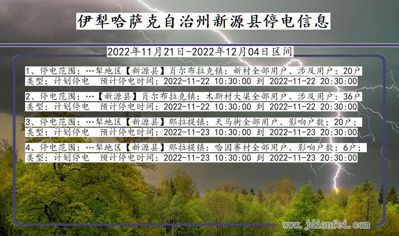 新疆维吾尔自治区伊犁哈萨克自治州新源停电通知