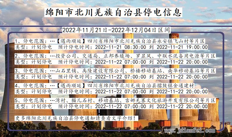 四川省绵阳北川羌族自治停电通知