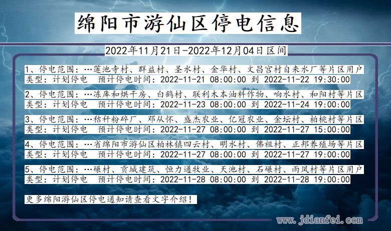 四川省绵阳游仙停电通知