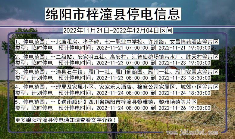 四川省绵阳梓潼停电通知