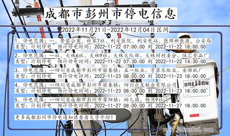 成都彭州停电_彭州2022年11月21日到2022年12月04日停电通知查询
