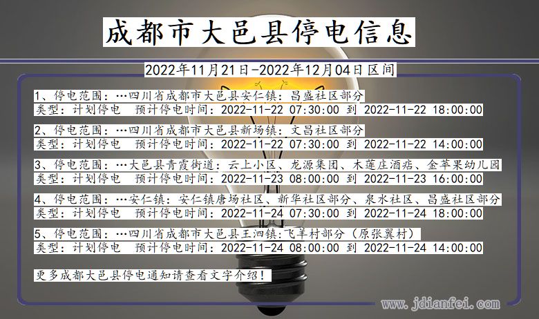 成都大邑停电通知 四川省成都大邑停电通知