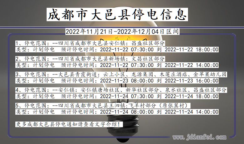 四川省成都大邑停电通知