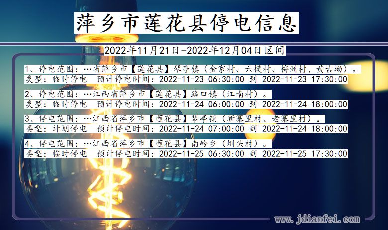 江西省萍乡莲花停电通知