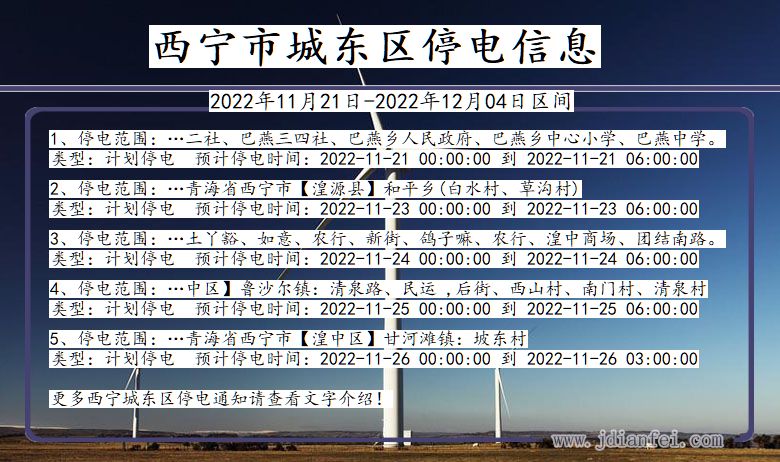 城东停电_西宁城东2022年11月21日到2022年12月04日停电通知查询