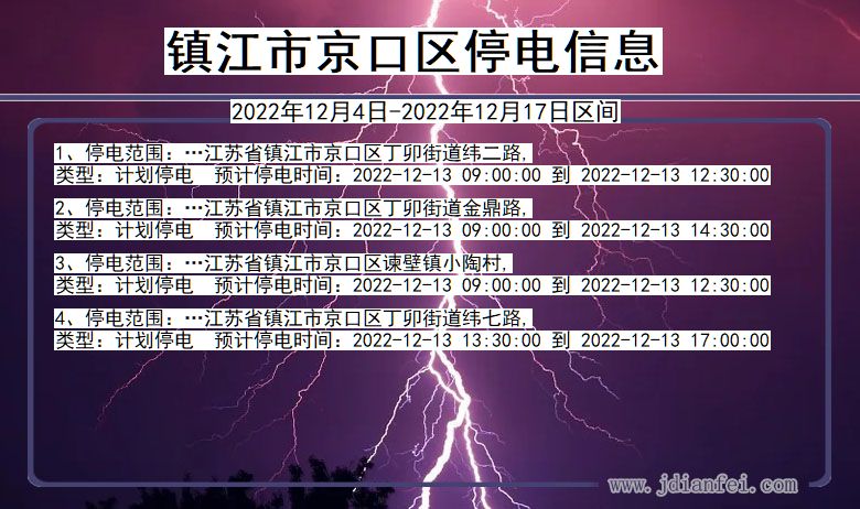 江苏省镇江京口停电通知