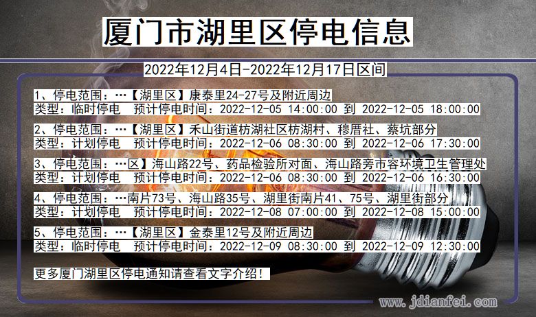 福建省厦门湖里停电通知