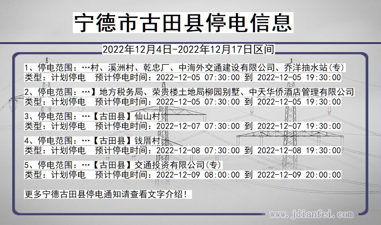 宁德古田停电通知 福建省宁德古田停电通知
