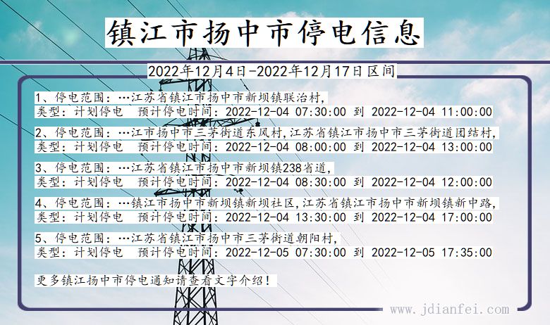 江苏省镇江扬中停电通知