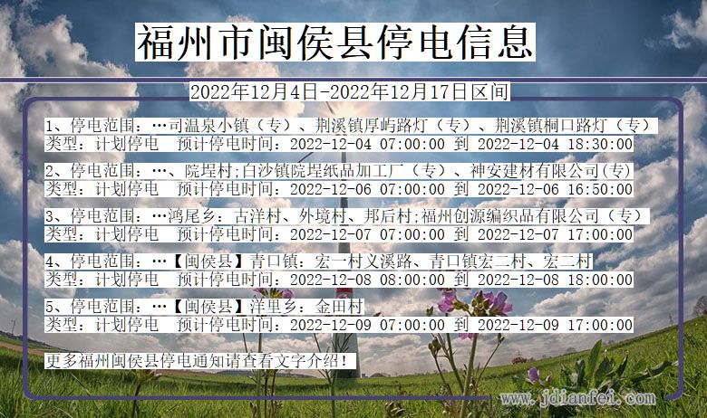 福建省福州闽侯停电通知