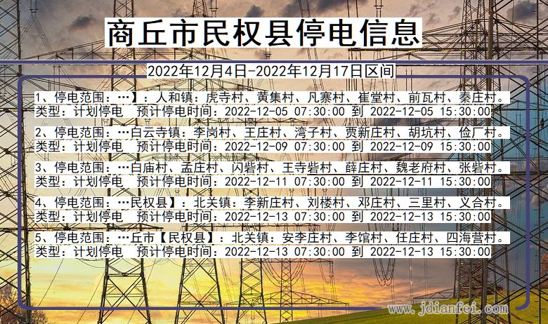 河南省商丘民权停电通知