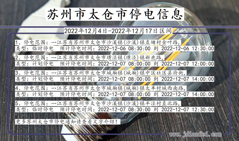 江苏省苏州太仓停电通知